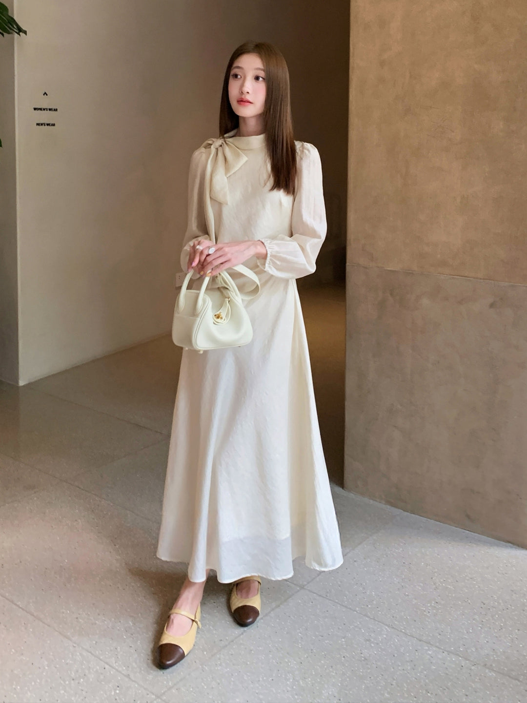 【dress】リボン付きロングワンピース Q8961