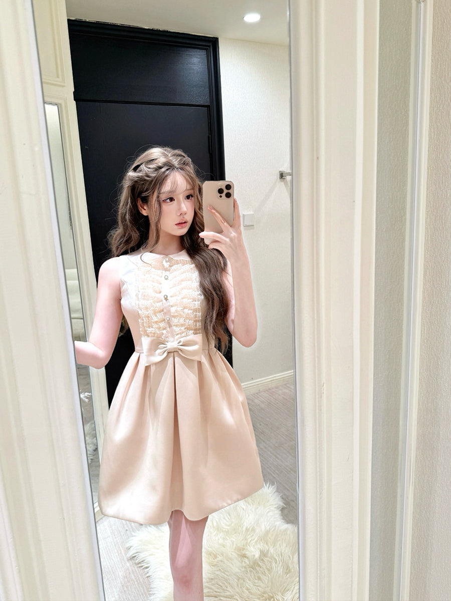 【dress】ノースリーブレースギャザーフリルワンピース Q8700