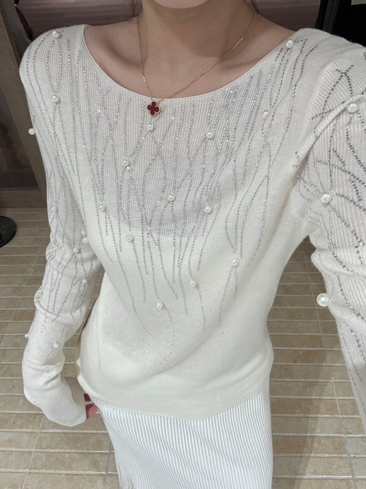 【tops】パール付きニットトップス Q9134