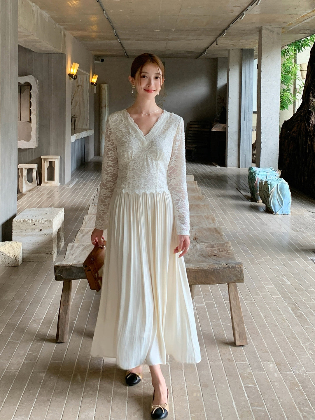 【dress】レースドッキングロングワンピース Q9109