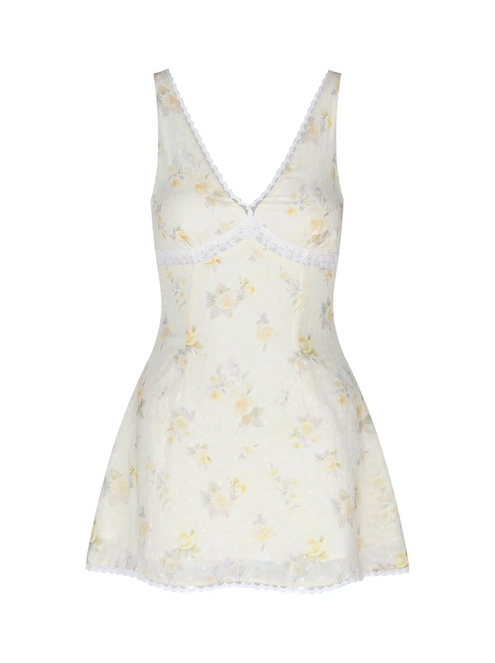 【dress】フラワー柄レースドッキングキャミワンピース Q8713