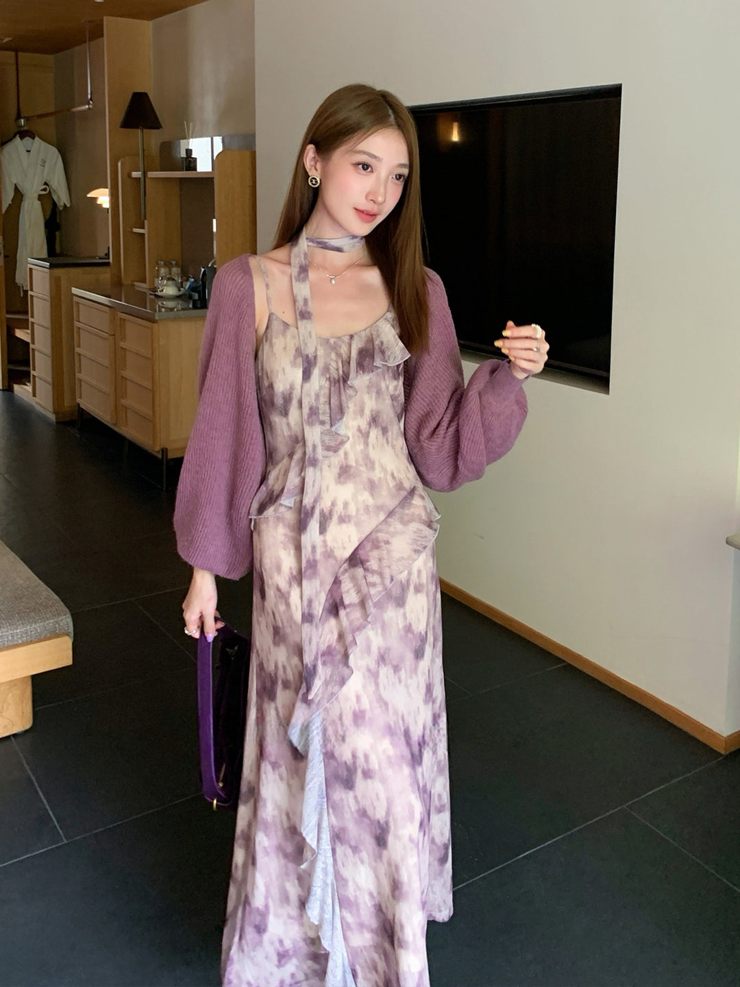 【dress】スカーフ付きロングキャミワンピース Q8999