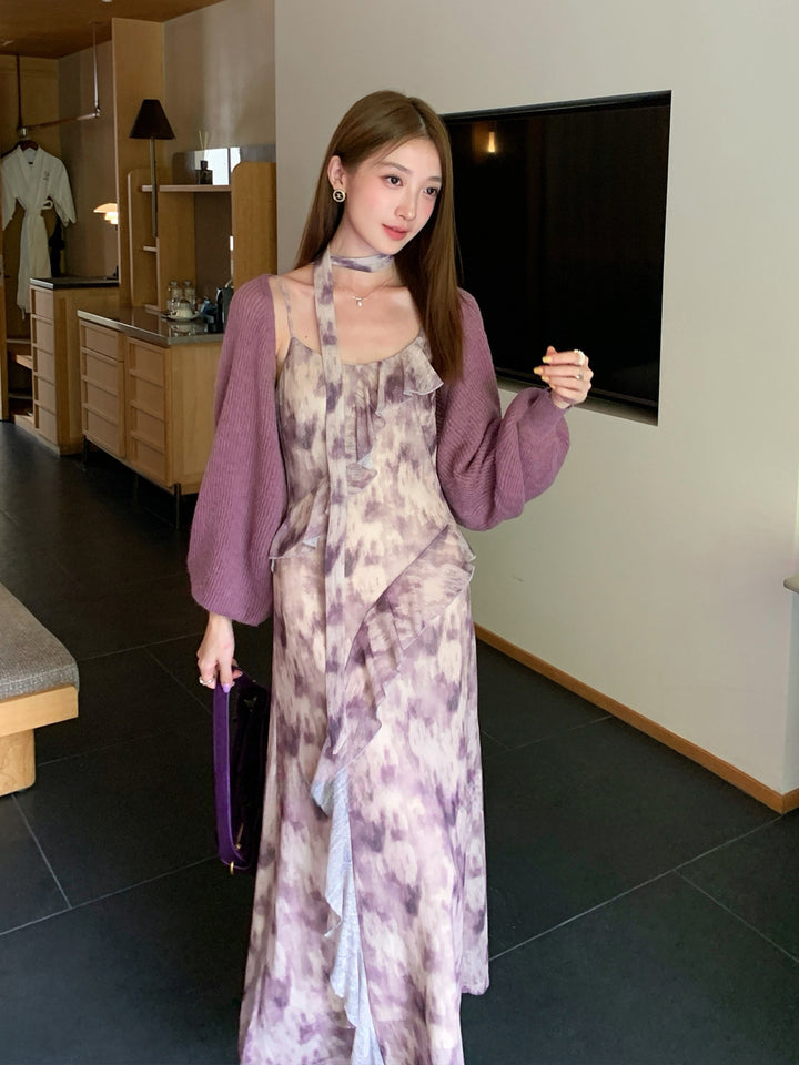 【dress】スカーフ付きロングキャミワンピース Q8999