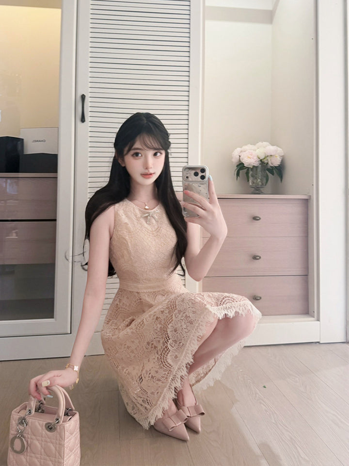 【dress】ノースリーブレースミニワンピース Q8688