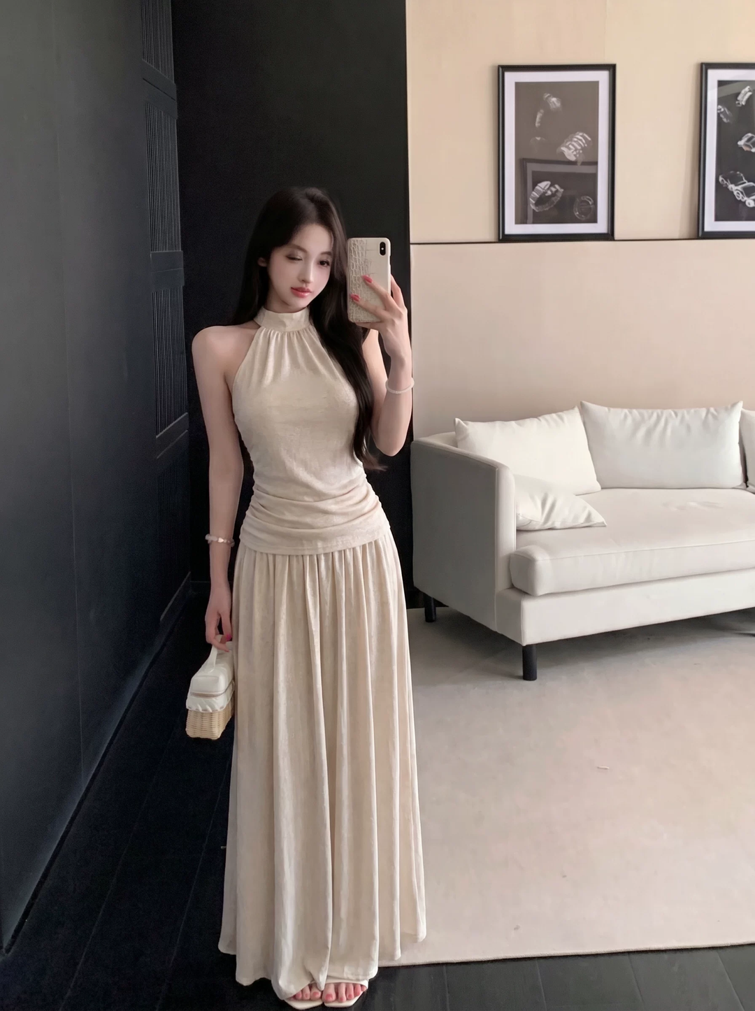 【set】ホルターネックトップス×ロングスカートセット Q8577