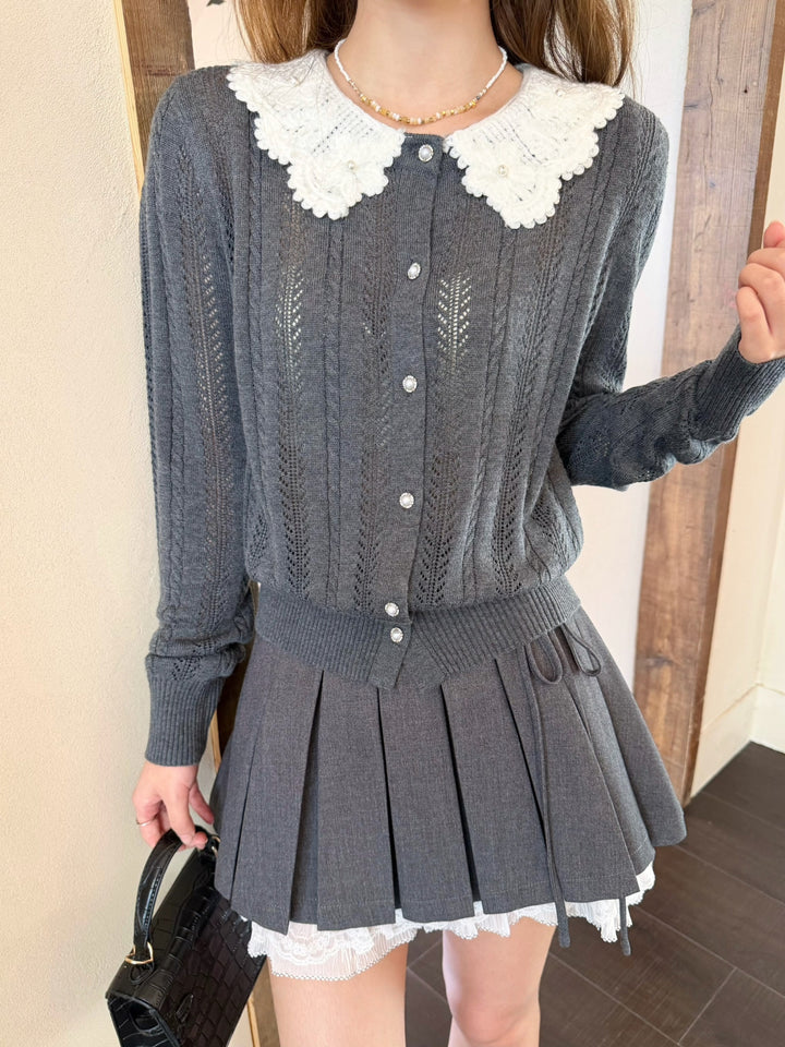 【outer】レースドッキングピーターパンカラーカーディガン Q8990
