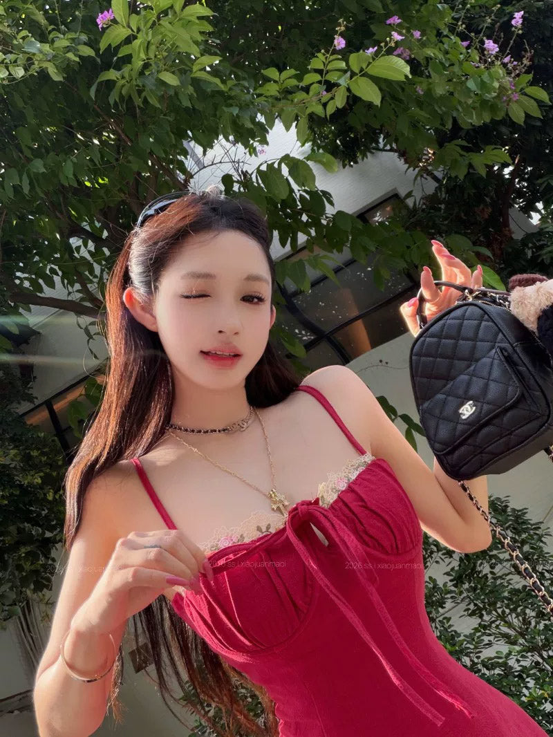 【dress】レースドッキングミニキャミワンピース Q8640