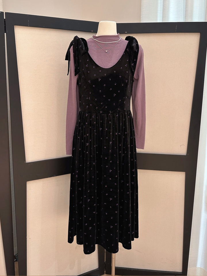 【set】ベルベットロングワンピース×ハイネックトップスセット Q9244