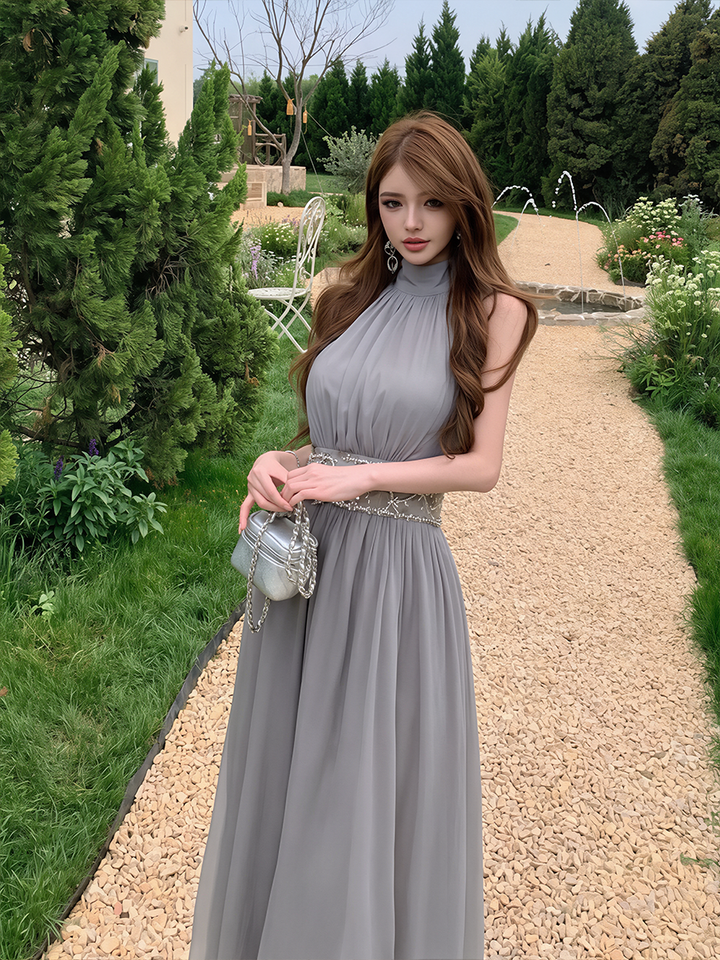 【dress】ノースリーブレースドッキングドワンピース Q8635