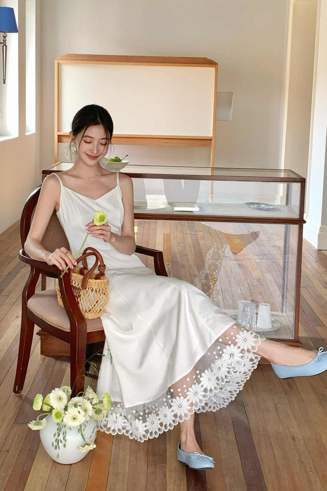 【dress】レースドッキングロングキャミワンピース Q8680