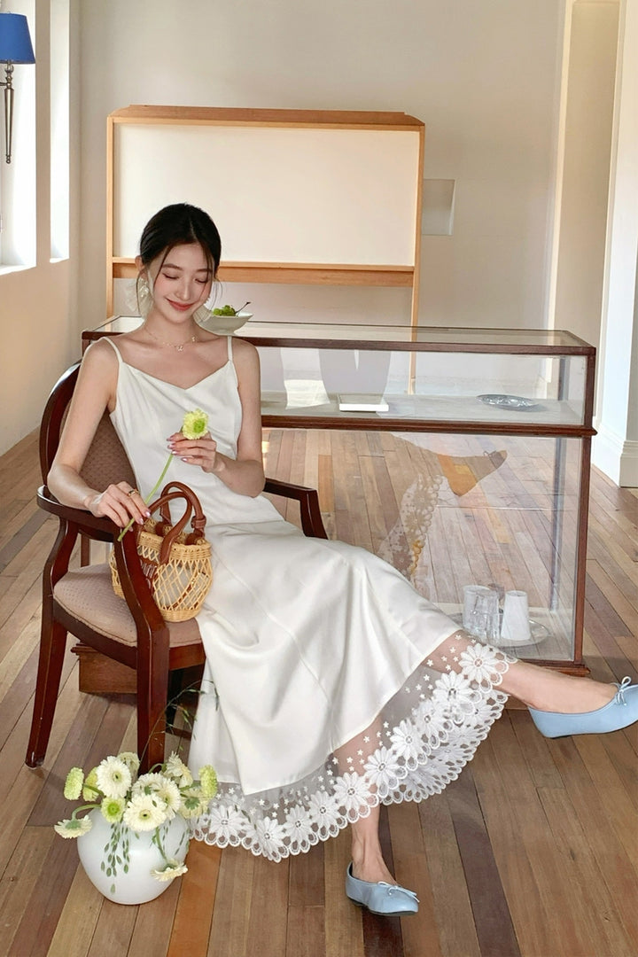 【dress】レースドッキングロングキャミワンピース Q8680