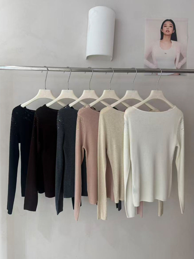 【tops】レースネックニットトップス Q9128