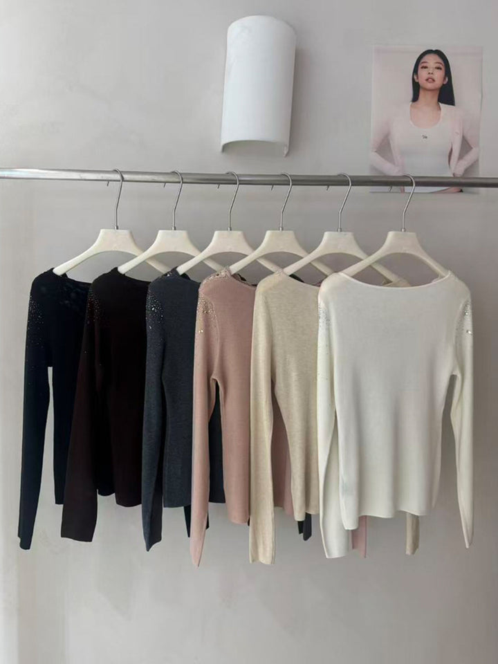 【tops】レースネックニットトップス Q9128