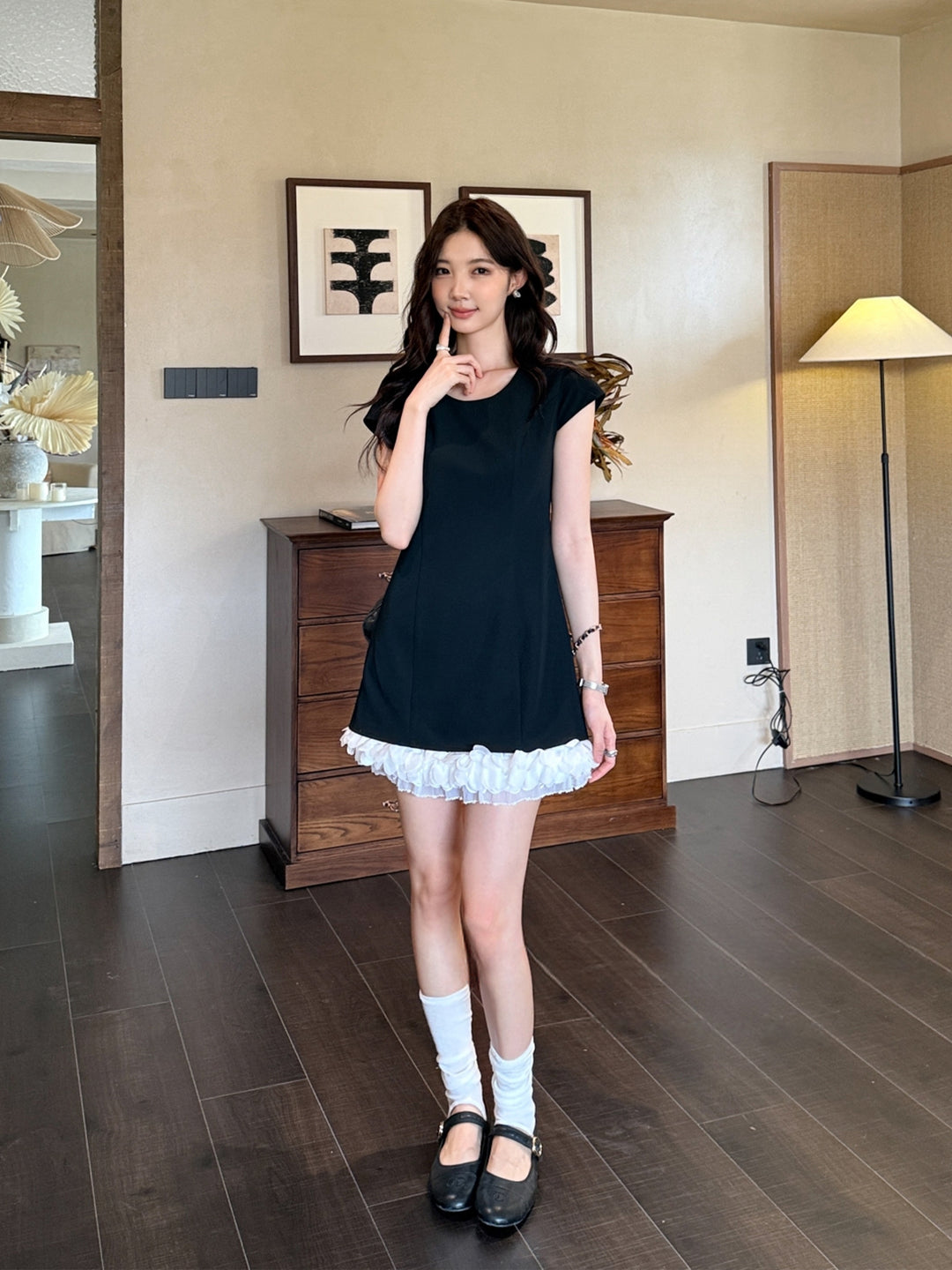 【dress】バックオーポンギャザーフリルミニワンピース Q8665