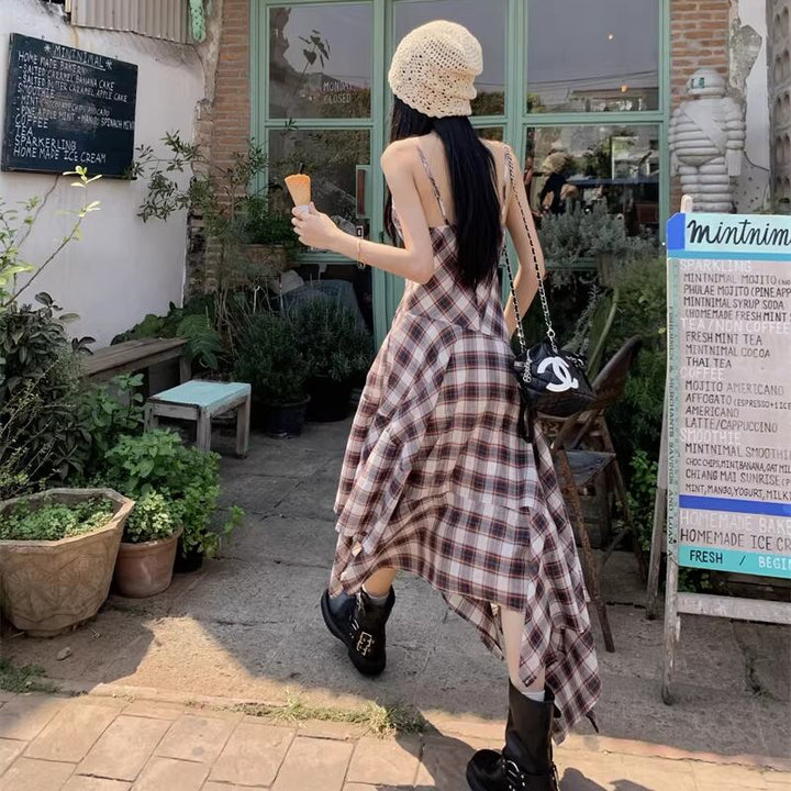 【dress】チェック柄イレヘムキャミワンピース Q8271