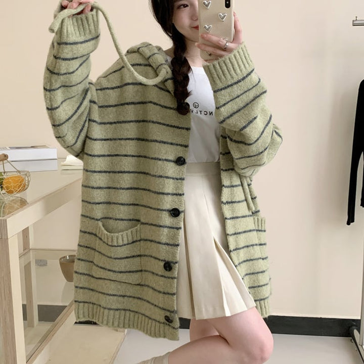 【outer】ボーダー柄ニットカーデ　M26958