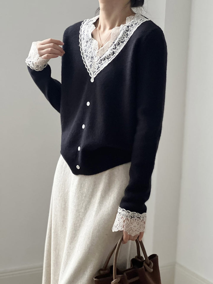 【tops】レースドッキングニットトップス　M28051