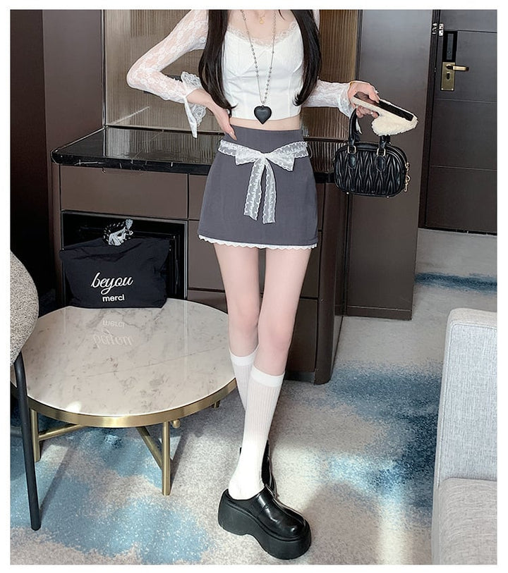 【bottoms】レースハイウエストスカート　M29405