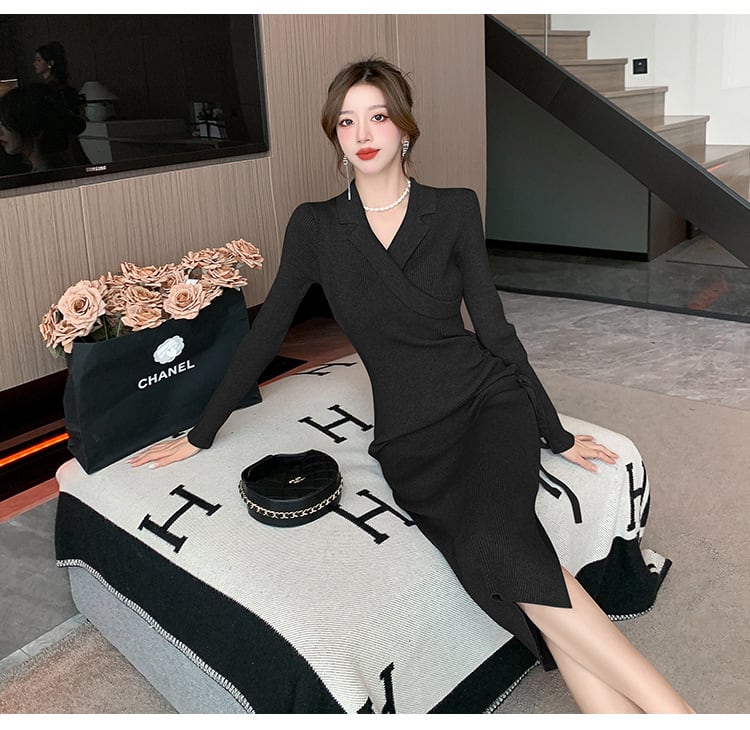 【dress】スリットニットワンピース　M18248