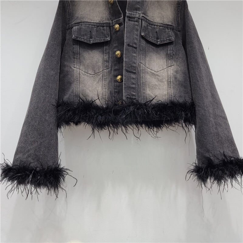 【outer】クルーネックファーデニムジャケット　M18125