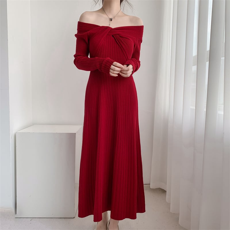 【dress】話題沸騰中 オシャレ無地ニットワンピース　M17589