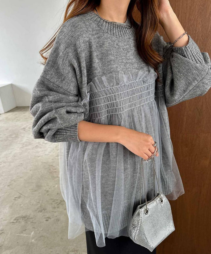 【tops】チュールドッキングニットセーター　M25563