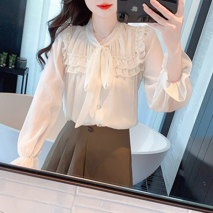【tops】リボン付きブラウス　M29095