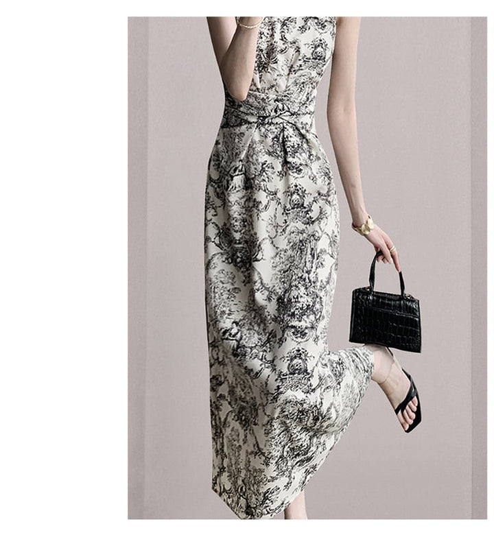 【dress】韓国系ノースリーブプリントワンピースおしゃれ　M17313