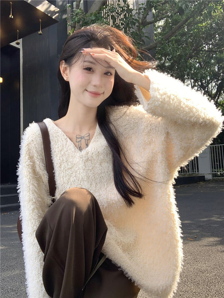【tops】Vネックシャギープルオーバー　M26983