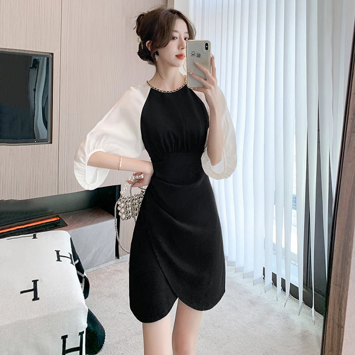 【dress】高級感 エレガント切り替えデートワンピース　M17499