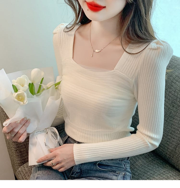 【tops】チュールドッキングニットトップス　M27555