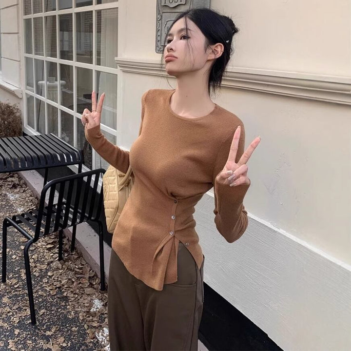 【tops】ボタンデザインニットトップス　M27950