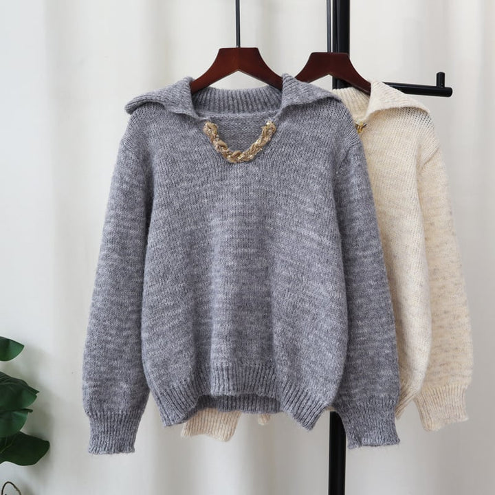 【tops】折り襟ニットセーター　M28374