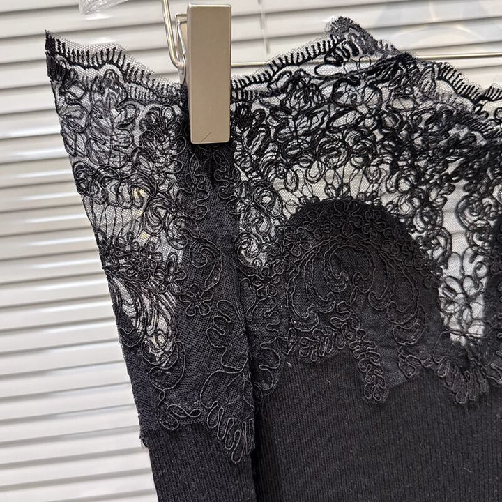 【tops】レースドッキングニットトップス Q7452