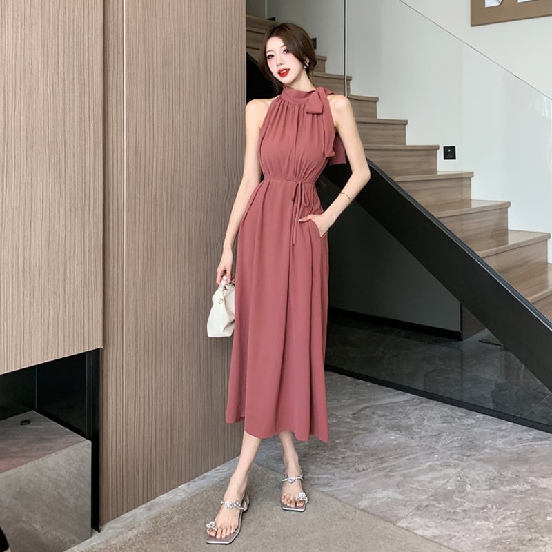 【dress】話題沸騰中 オシャレノースリーブワンピース　M17103