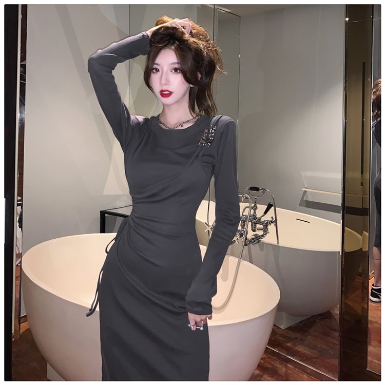 【dress】不規則 イレギュラースリットデートワンピース　M17040