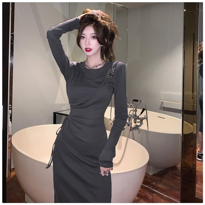 【dress】不規則 イレギュラースリットデートワンピース　M17040