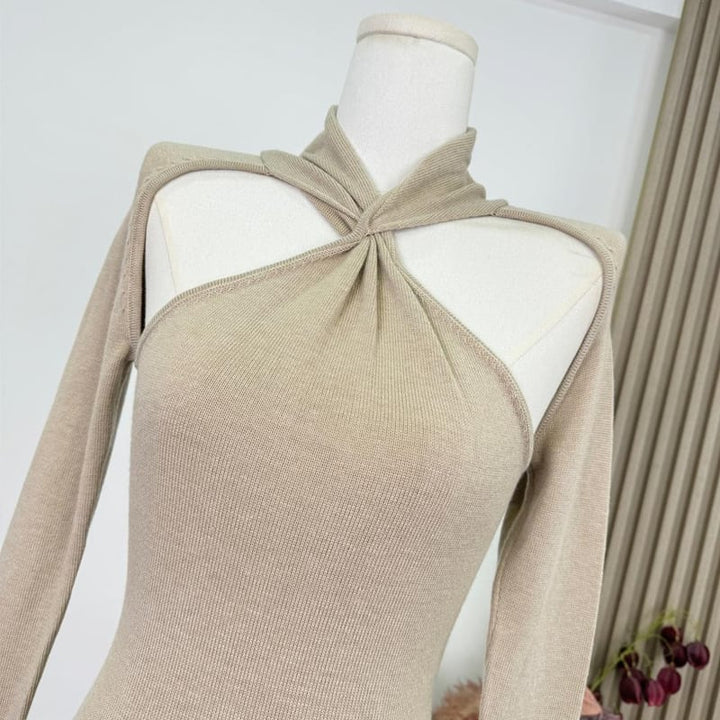 【dress】クロスネックニットワンピース Q7586