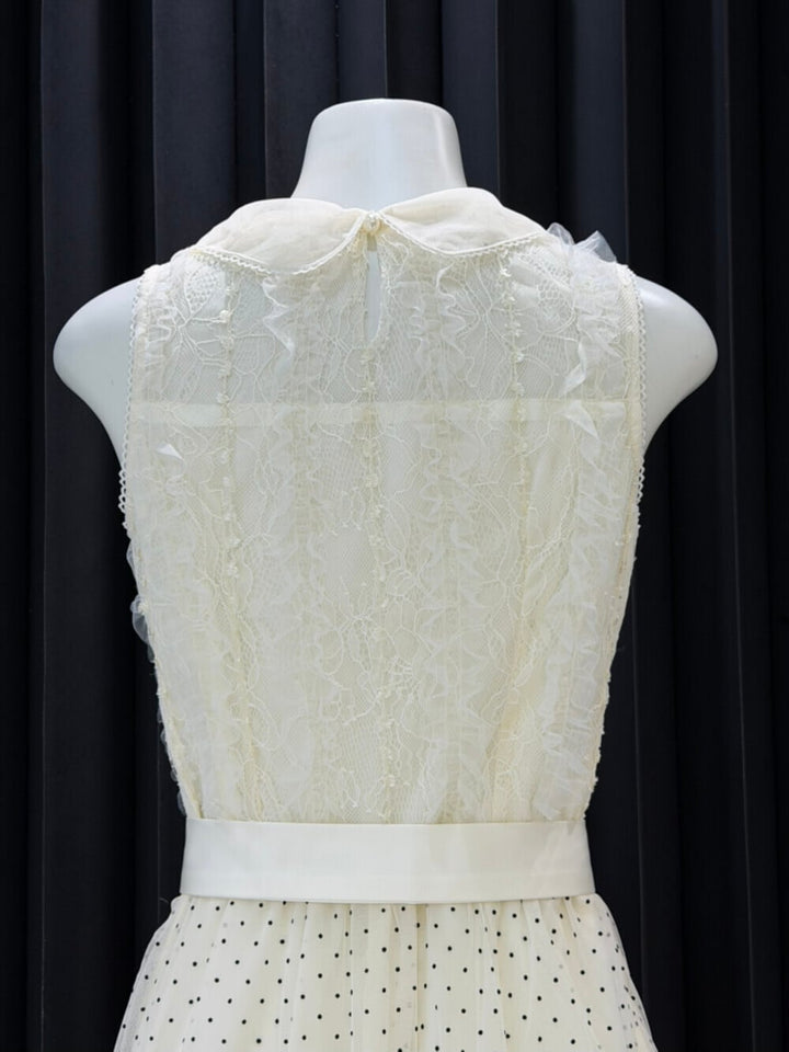 【dress】レースドッキングドットロングワンピース　N3541