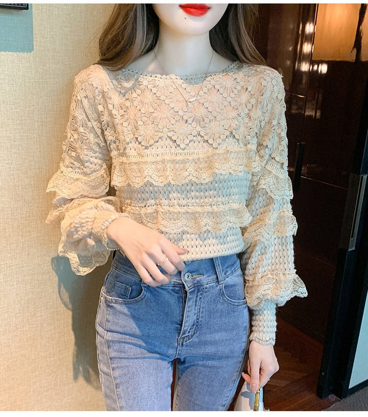 【tops】レースドッキングフリルトップス　M18402
