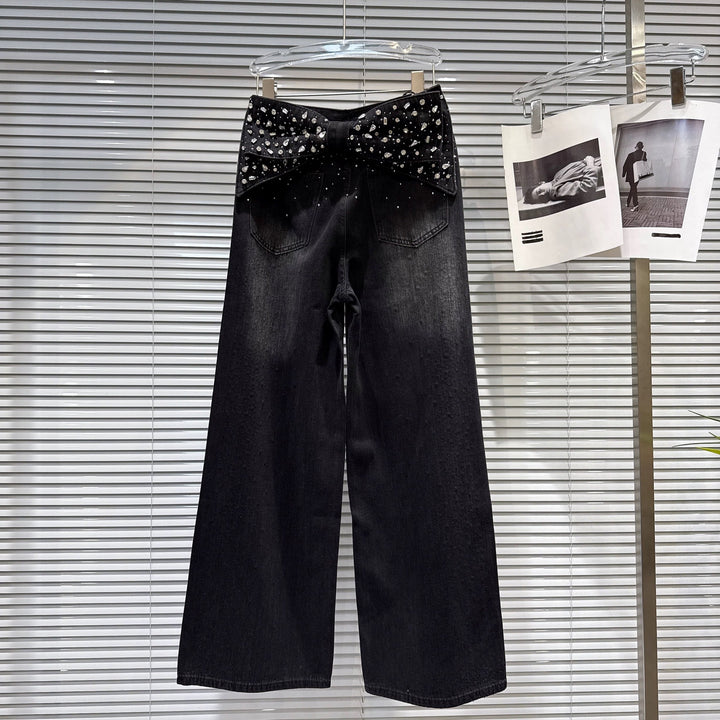 【bottoms】ラインストーン付きバックリボンデニムパンツ  K0546