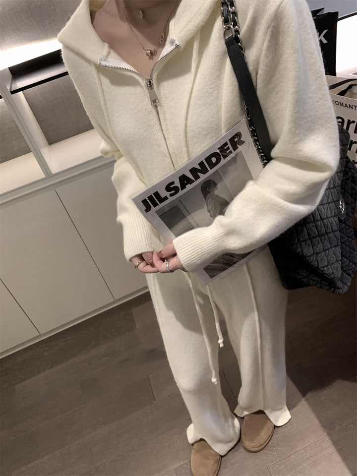 【set】ニットパーカー×スリットワイドパンツセット　N2071