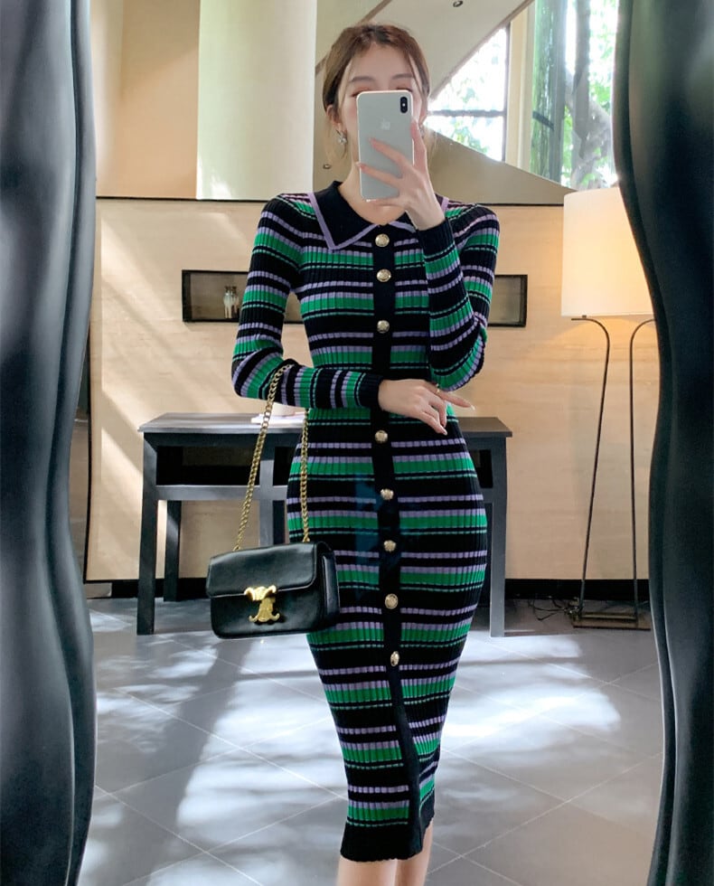 【dress】ボーダー柄ニットワンピース　M26545