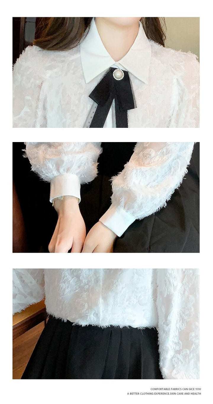 【tops】リボン付きレースシャツトップス　M18686