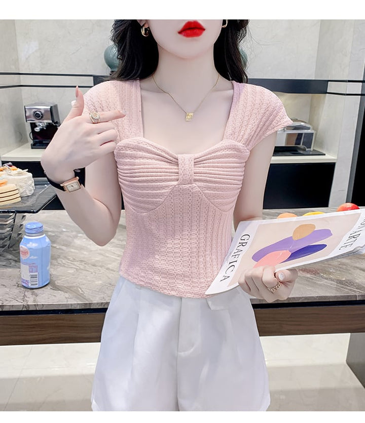 【tops】女子力アップエレガントTシャツ着心地良い　M17340
