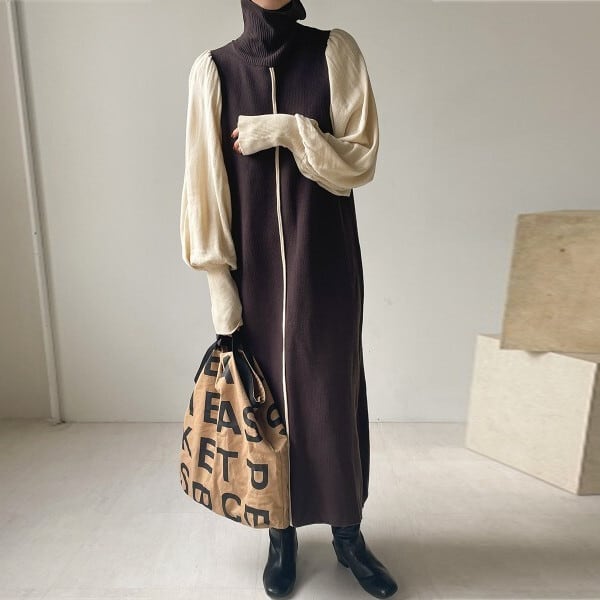 【dress】ニット切り替えワンピース　M26559