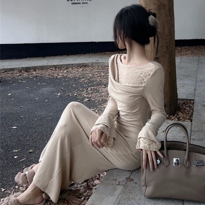 【dress】レース切り替えワンピース　M27846