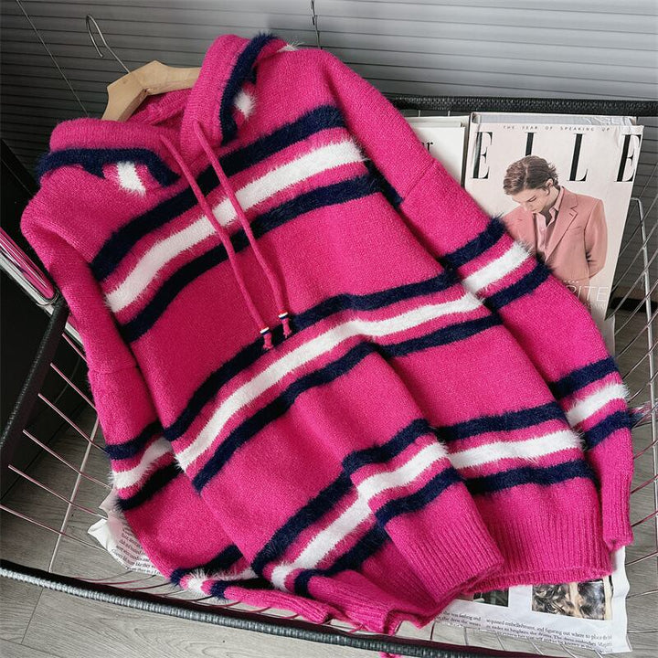 【tops】フード付きニットセーター　M18546