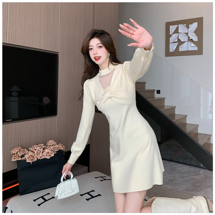 【dress】リボン付きニットワンピース　M18220