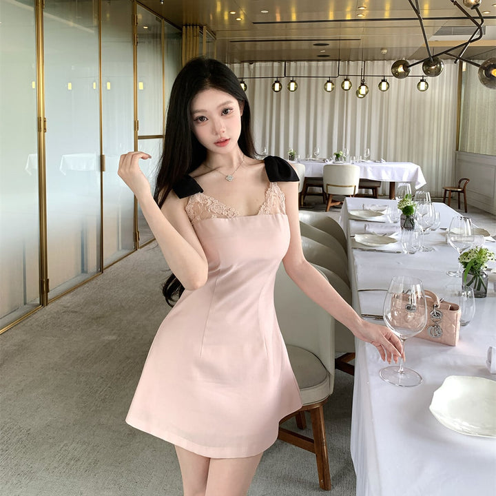 【dress】ショルダーリボンレースミニワンピース　N3129